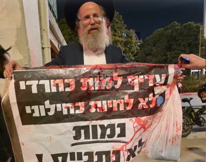 אדם מחזיק שלט מחאה בכביש 4