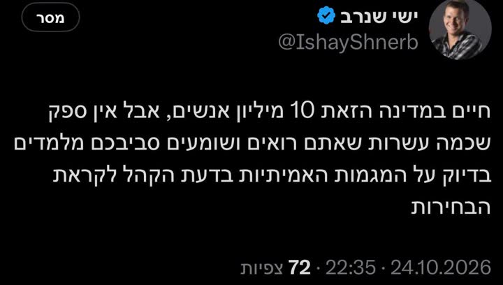 ציוץ ברשת חברתית בנושא דעת הקהל בבחירות